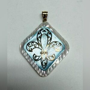 Blue Mother-of-Pearl Fleur-de-Lis Pendant Necklace
